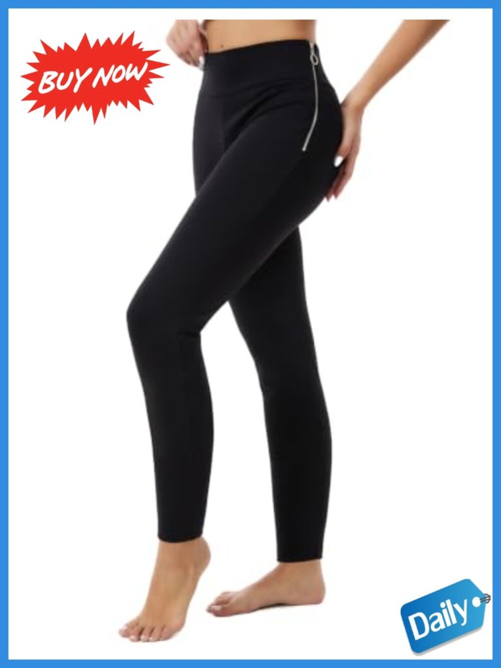 Womens Yoga Leggings Mid Waisted Workout Tights Side Zipper Inseam 25 28